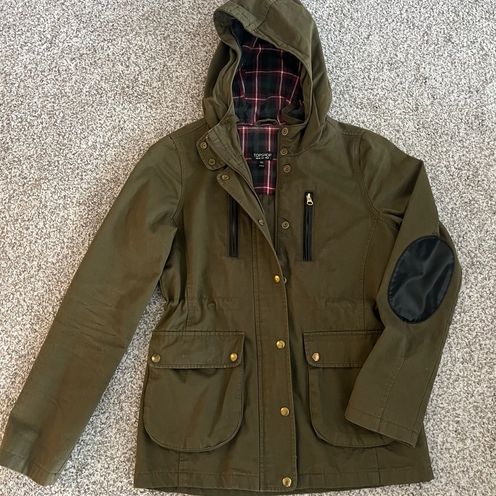 Olive Hooded Jacket with Plaid Lining